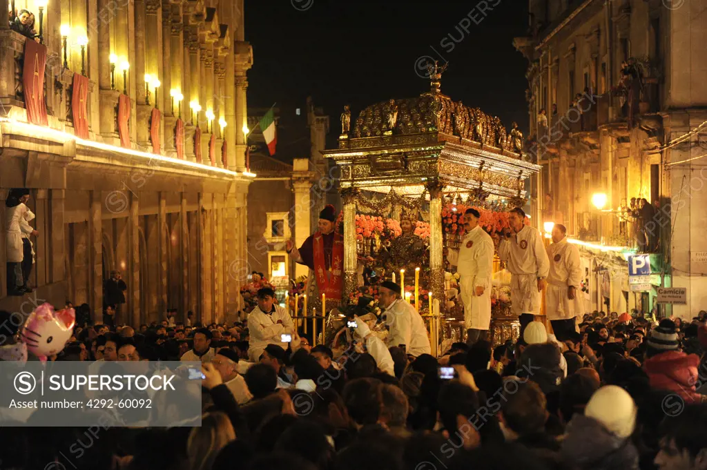 Italy, Sicily, Catania, crowd during Sant'Agata Feast (the Patron Saint of the city)