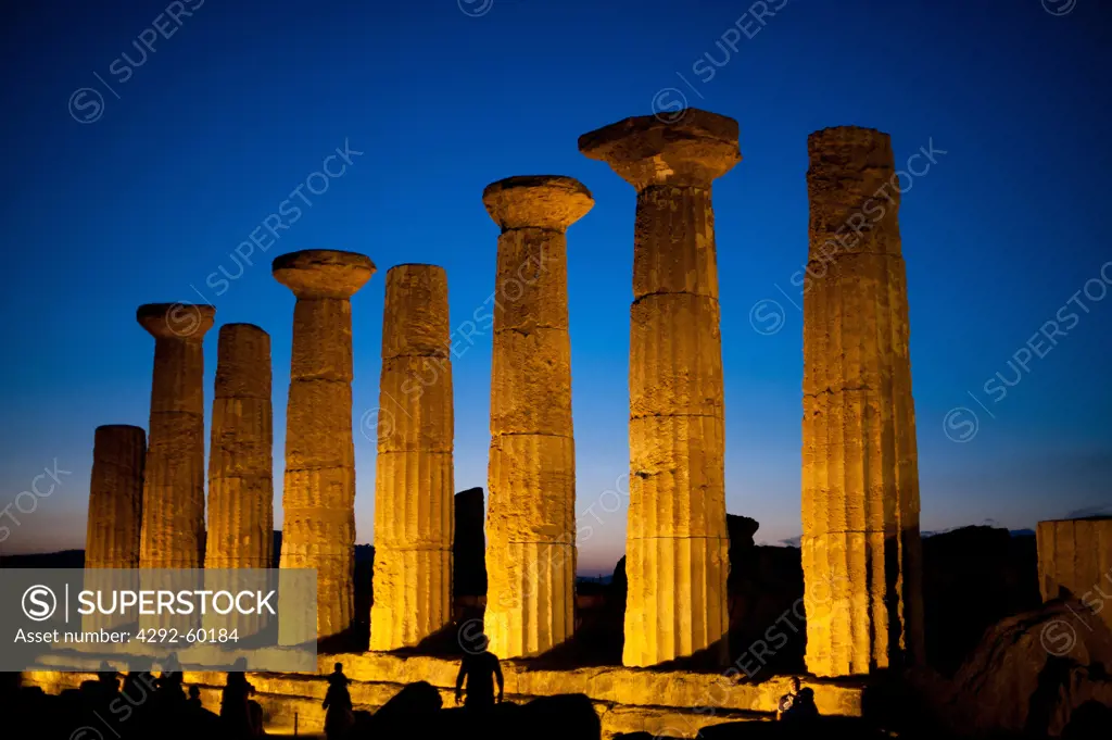 Sicily, Agrigento, ruins of Hercules temple at night