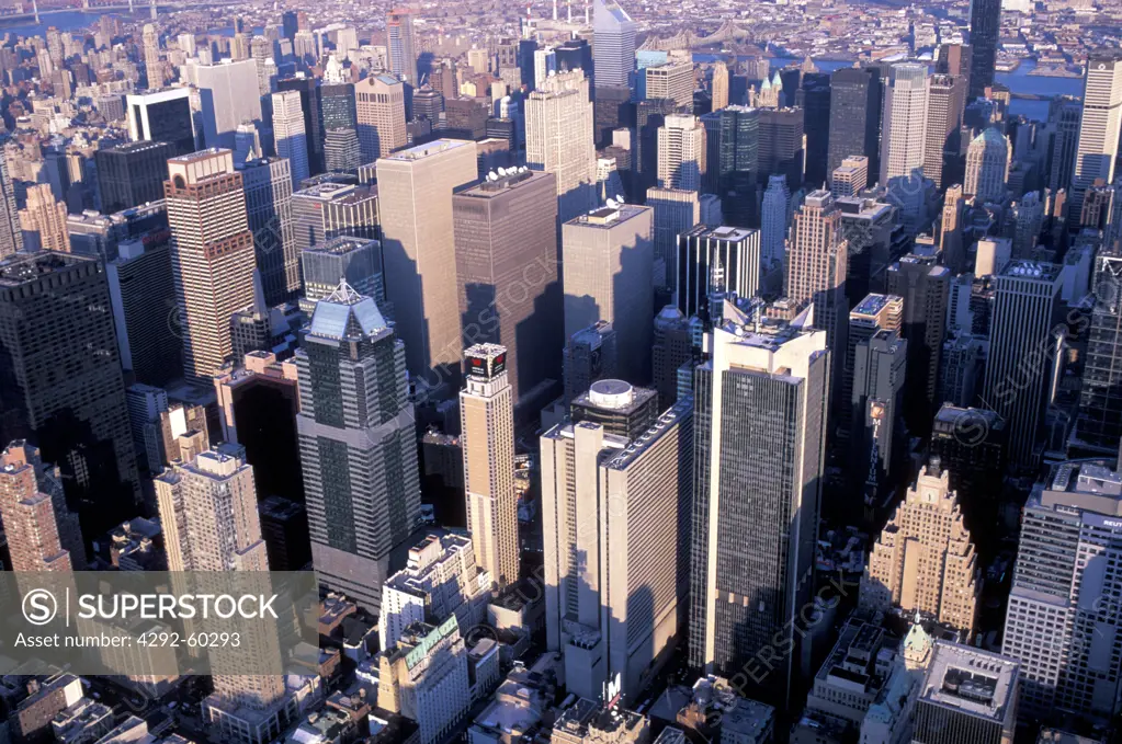 New York, New York City, aerial view of Manhattan