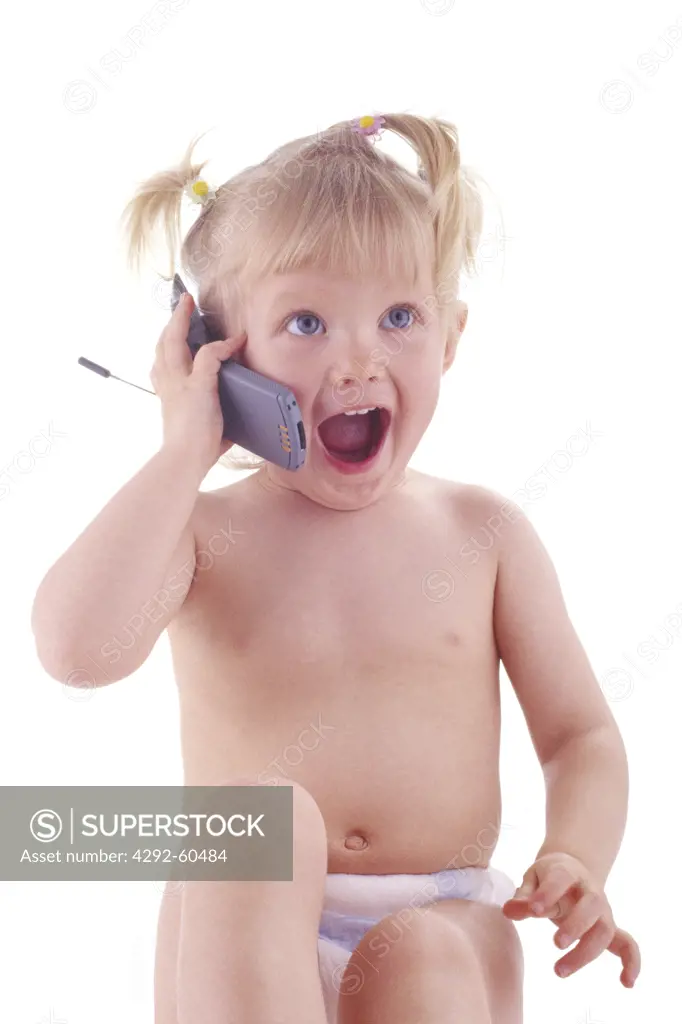 Baby talking with mobile