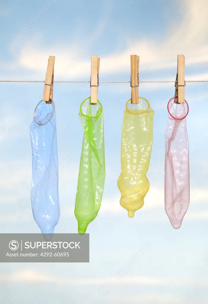 Condoms hanging to dry