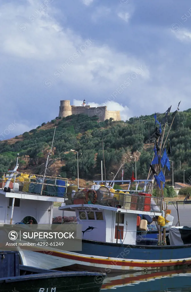 Africa, Tunisia, Tabarka, the fishing harbour and the Genovese castle