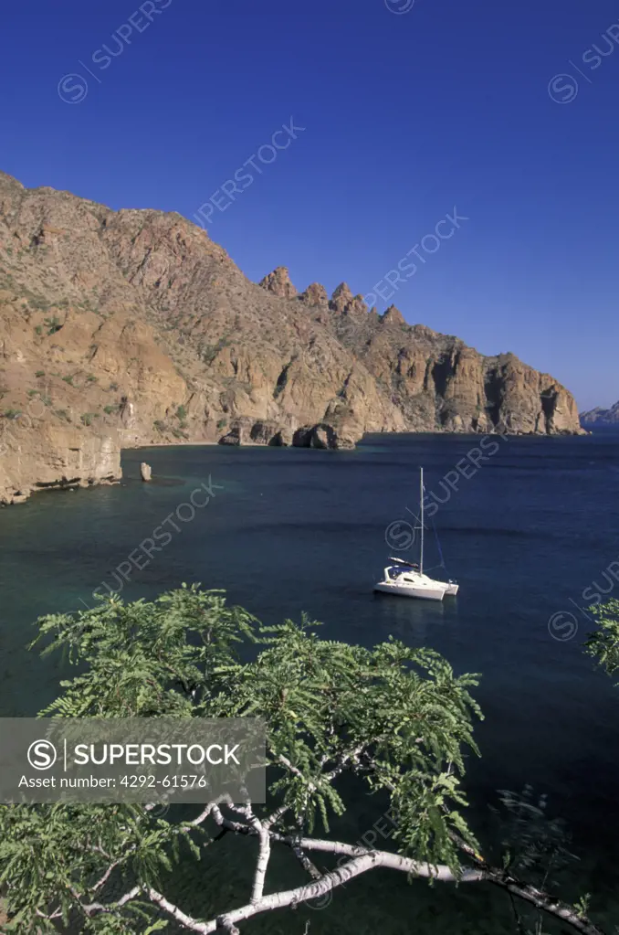 Mexico, Baja California, Isla Danzante, boat anchored