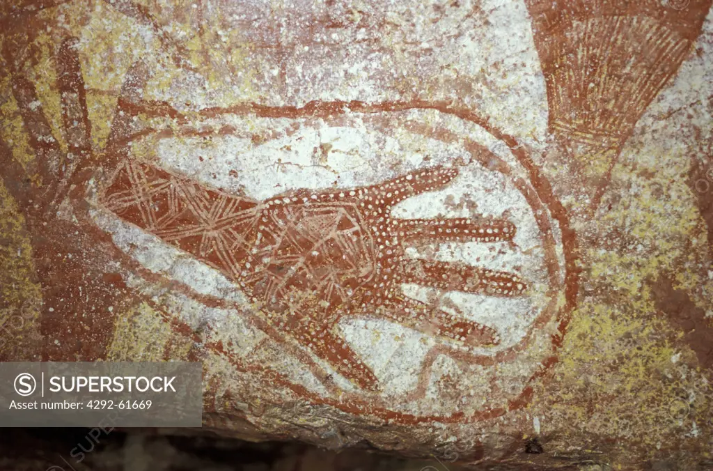 Australia, Northern Territory, Billabong, Arnhemland, aboriginal rock painting