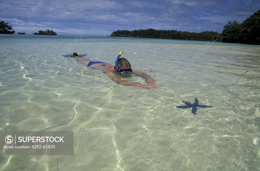 Micronesia, Palau, man snorkeling