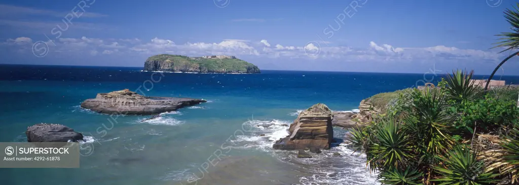 Italy, Lazio, Ventotene island. On the background, the island of Santo stefano.