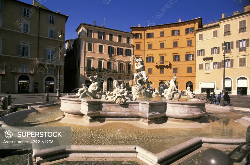 Italy, Lazio, Rome, Piazza Navona, Fountain of Neptune