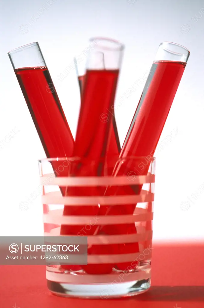 Test tubes with red liquid