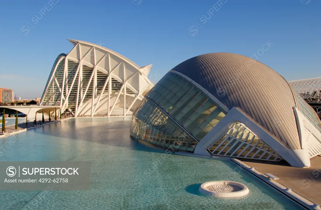 Spain, Valencia, City of Arts and science: the hemispheric and The Reina Sofia Arts Palace