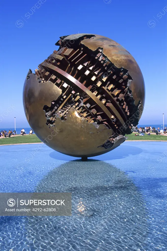 Italy, Marche, Pesaro, Piazzale della Libertà. The Big Globe. sculpture by A. Pomodoro