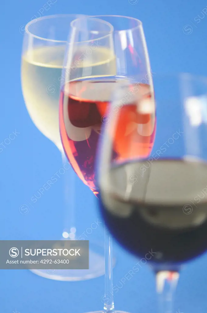 Glasses of red, white and rose wine