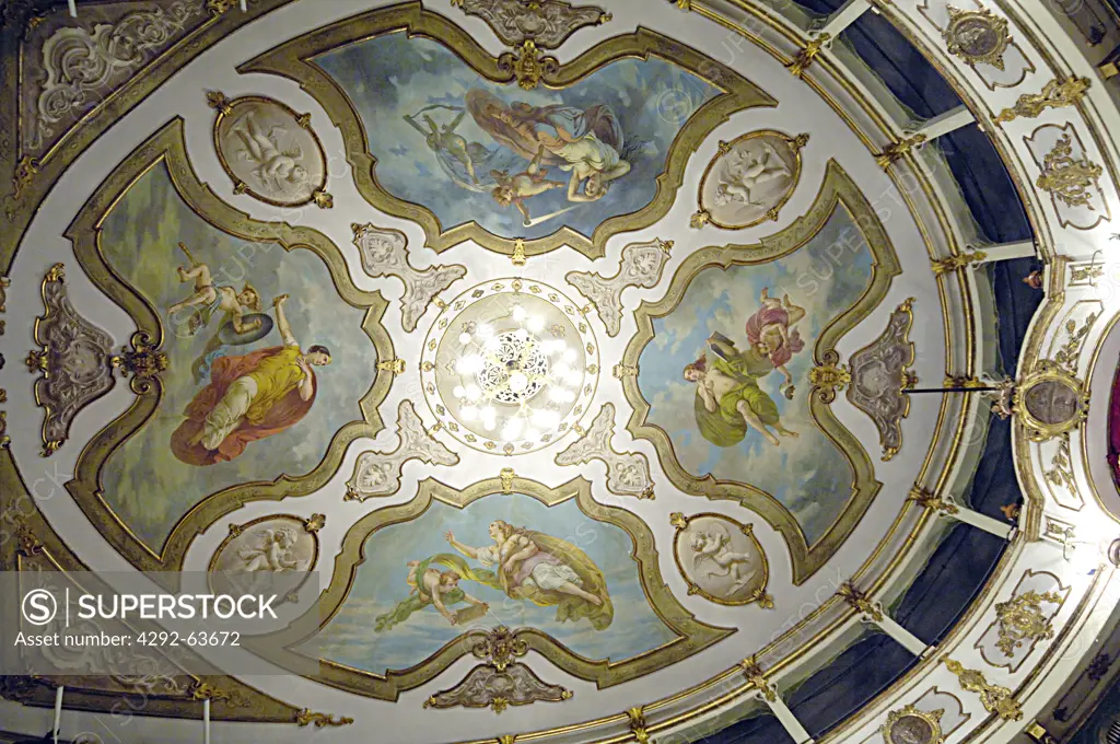 Italy, Emilia Romagna, Busseto, the ceiling of the Verdi theater