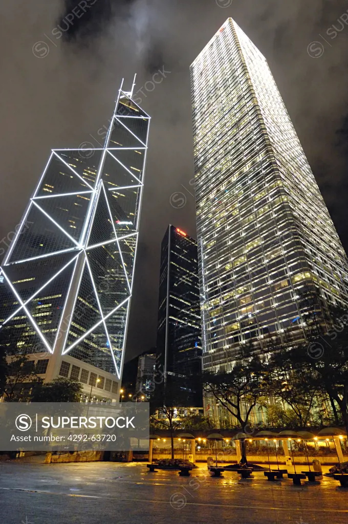 China, Hong Kong, Central district, The Bank of China and Cheung Kong Center building
