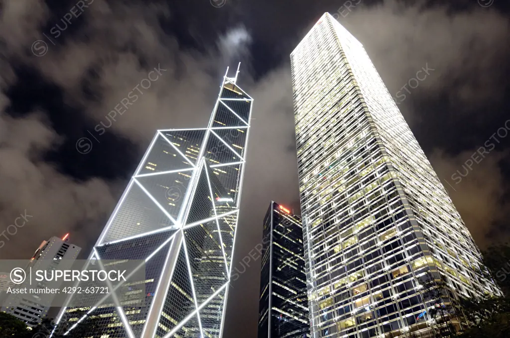 China, Hong Kong, Central district, The Bank of China and Cheung Kong Center building