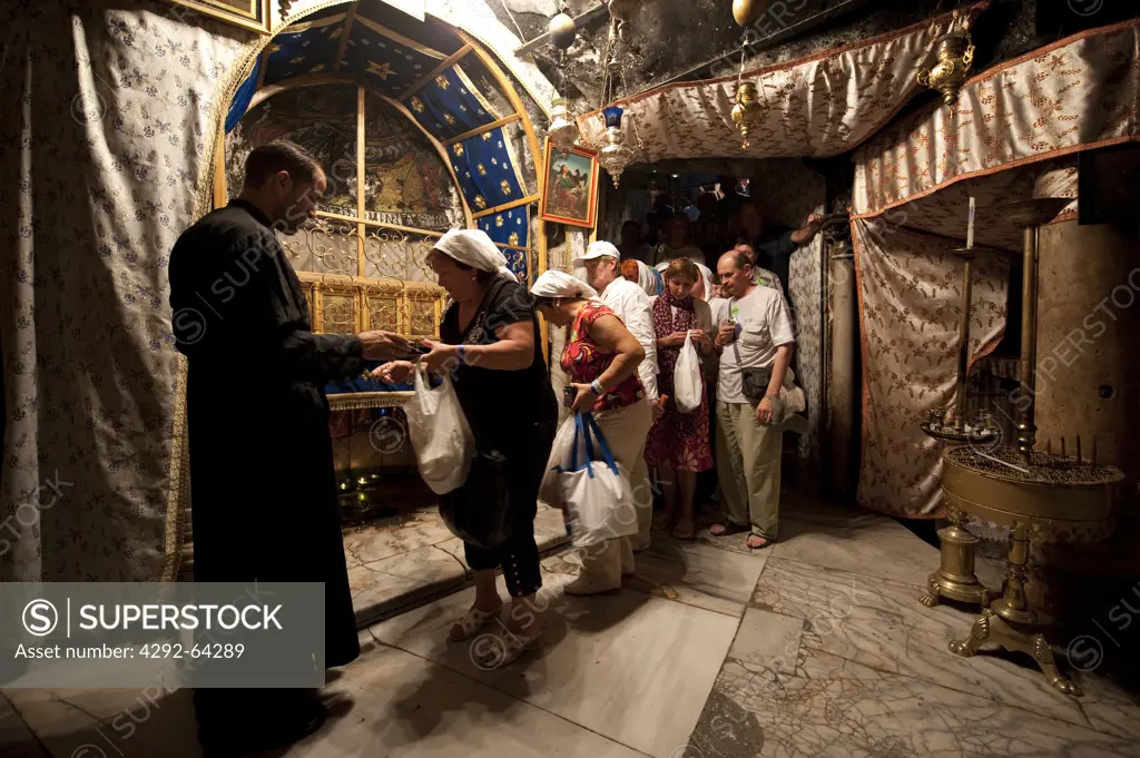 Israel, West Bank, Bethleem, interior of the Church Of The Nativity, Jesus birthplace