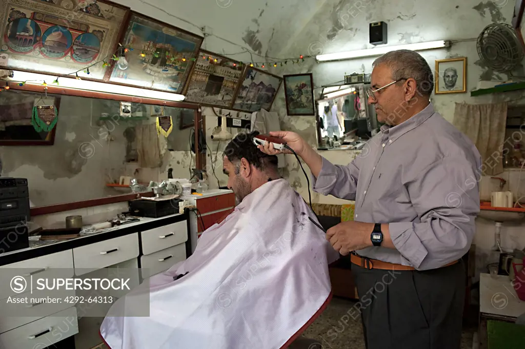 Israel, West Bank, Hebron, barber shop