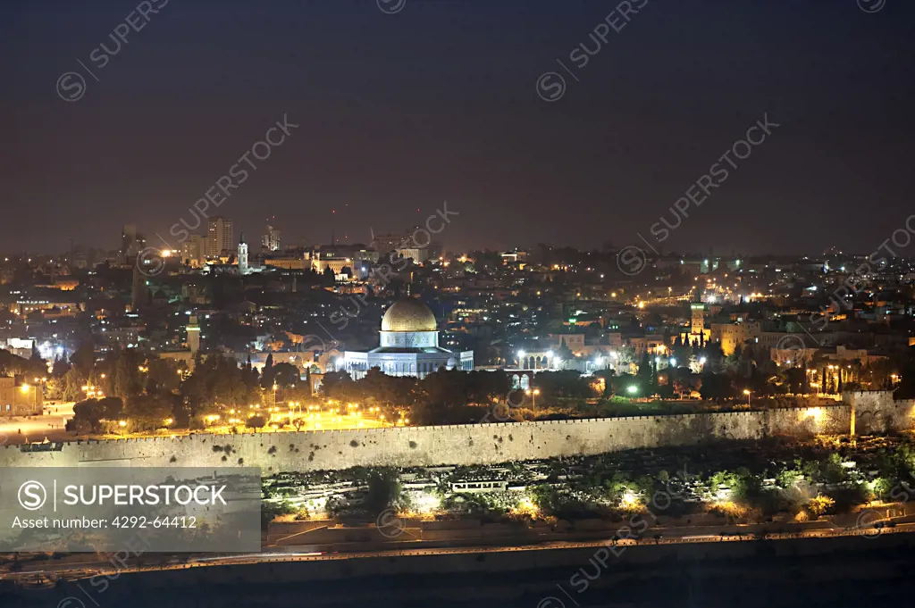 Israel, Jerusalem, Dome of the Rock, Omar Mosque at night