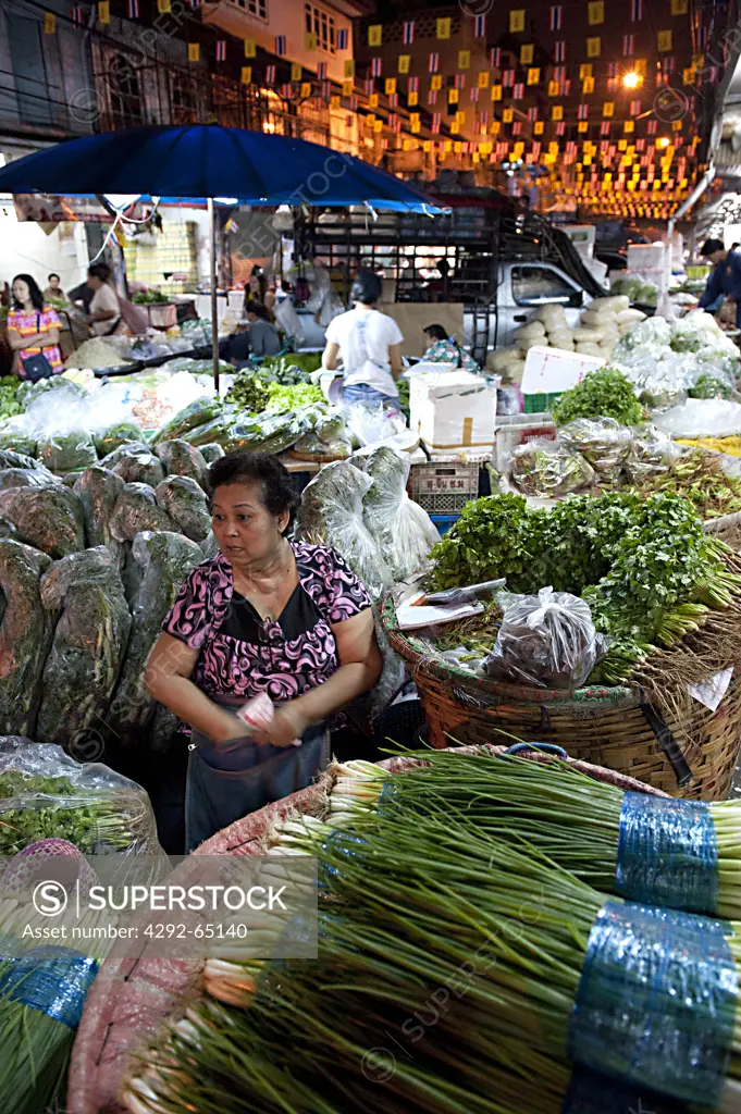 Asia, Thailand, Bangkok, night Flower Market, food market