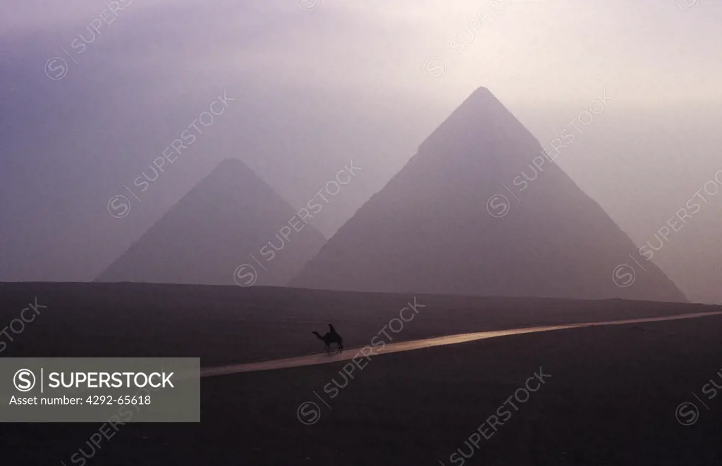 Egypt, Cairo, Giza Pyramids, Cheops and Chepren at sunset