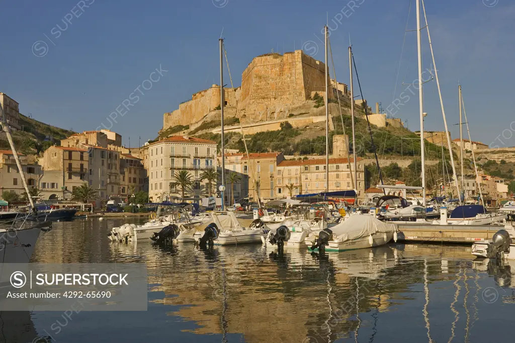 France Corsica Bonifacio. Old port, lower town and Citadel. Bastion de l'Etendard.