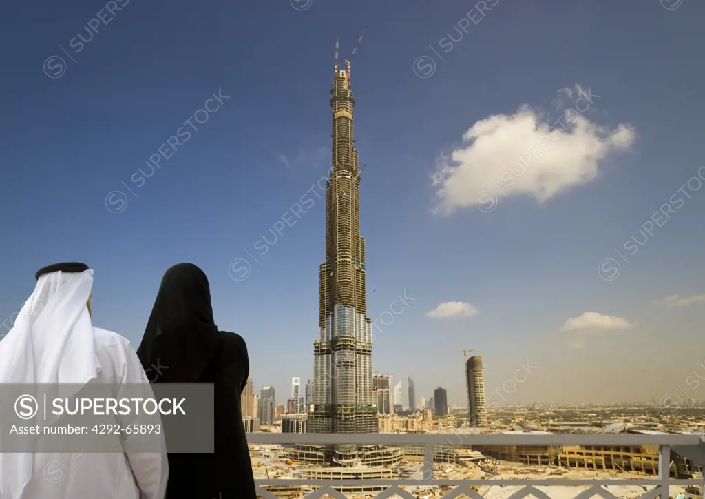 Dubai, United Arab Emirates. couple looking downtown