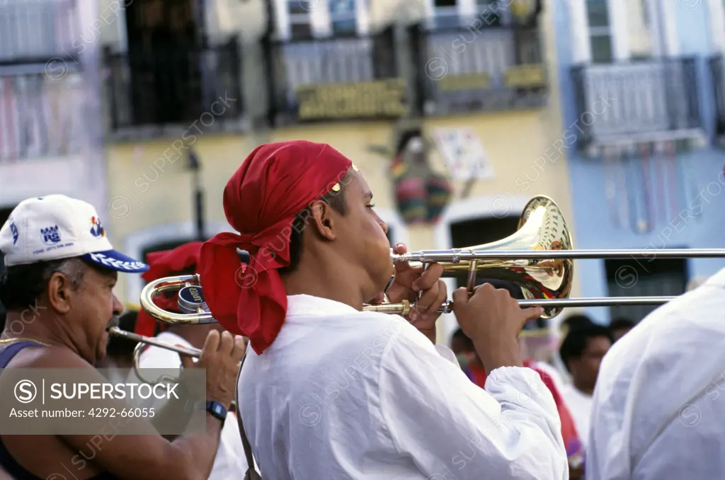 Brazil, Bahia, Salvador de Bahia. Pelourinho, carnival. Musicinas