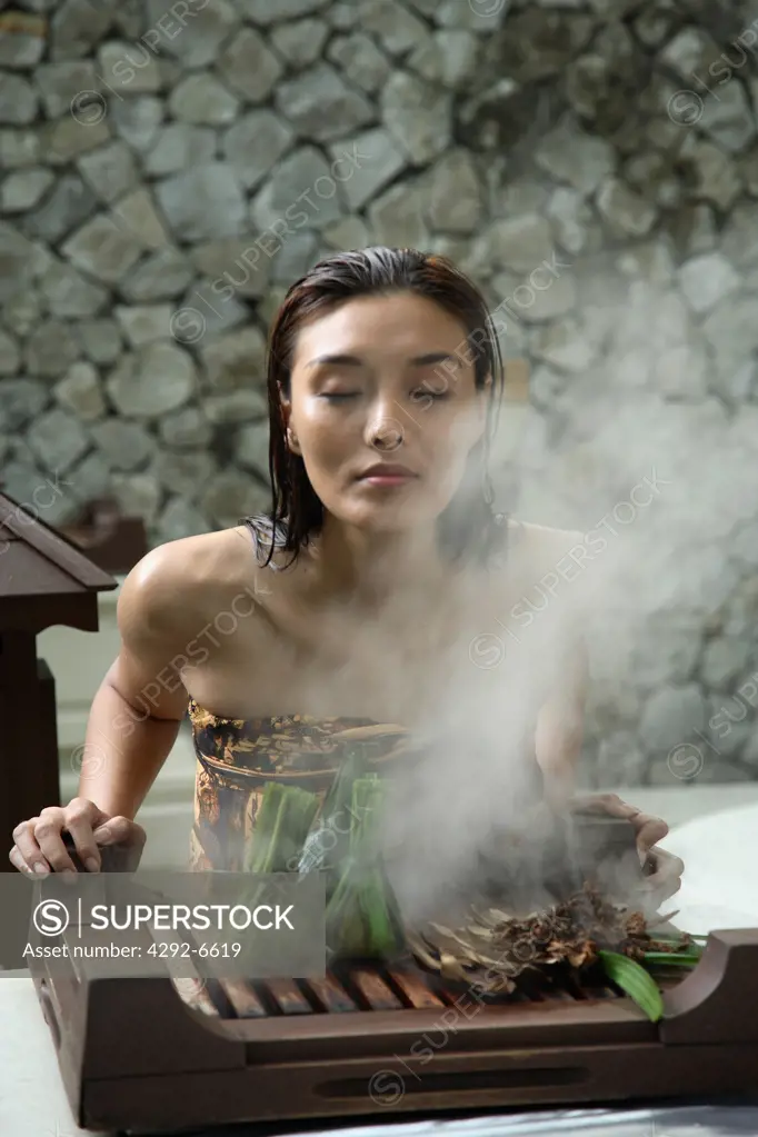 Malay Herbal Facial Steam at the Bath Houseat the Spa Village. Pangkor Laut Resort,Pangkor Laut, Malaysia