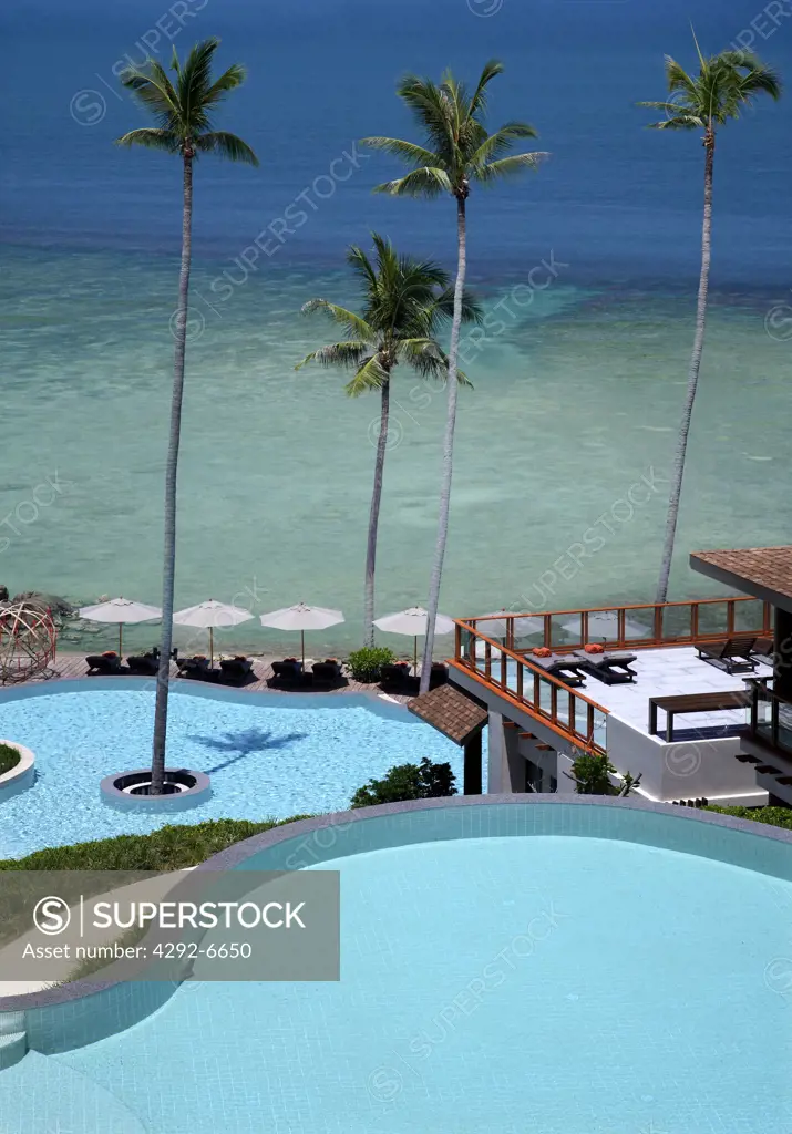 Pools overlooking the beach at Sasha Resort in Koh Samui, Thailand
