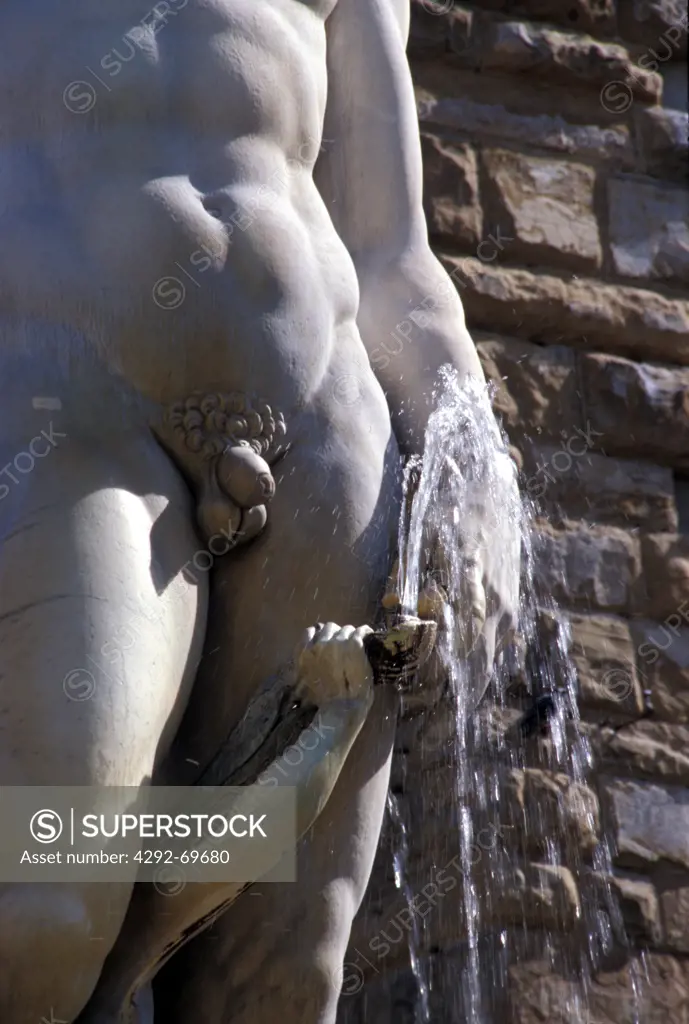 Europe, Italy, Florence, Piazza Signoria, Ammanati fountain and Nettuno statue, detail