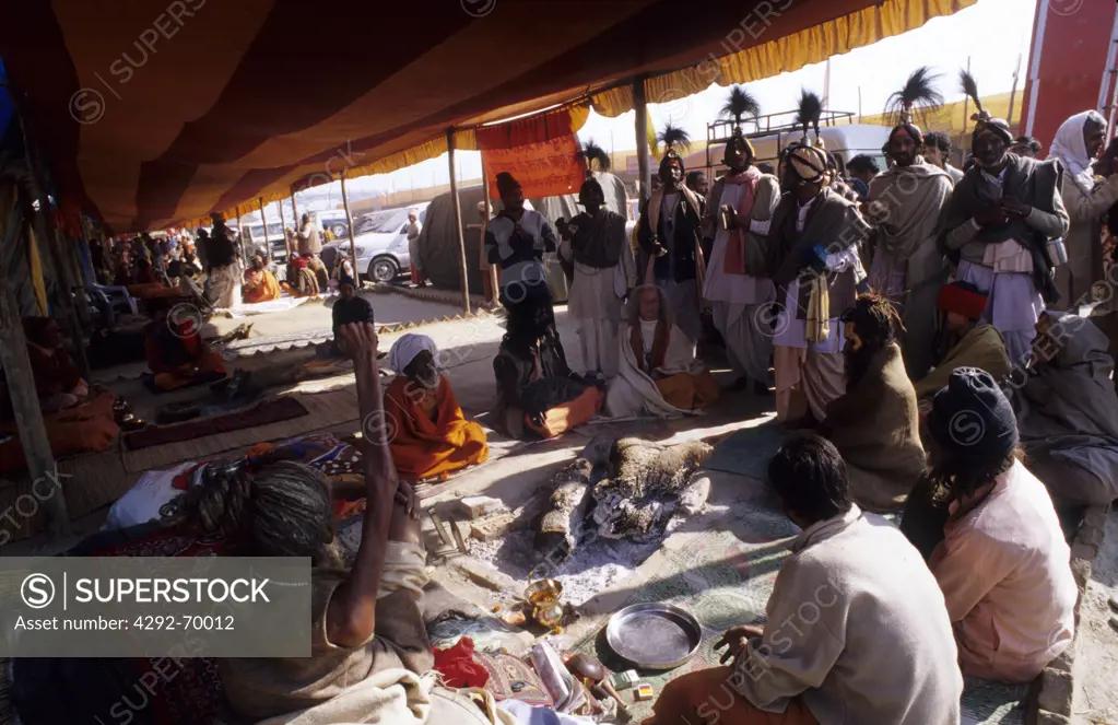 India,Uttar Pradesh, Allahabad (Prayag).Sadhu holy men at Kumbh Mela holy Festival