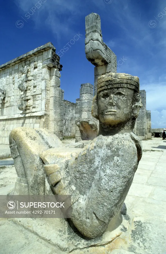Mexico, Yucatan, Chichen Itza, maya ruins, Temple of the warriors, chac mool