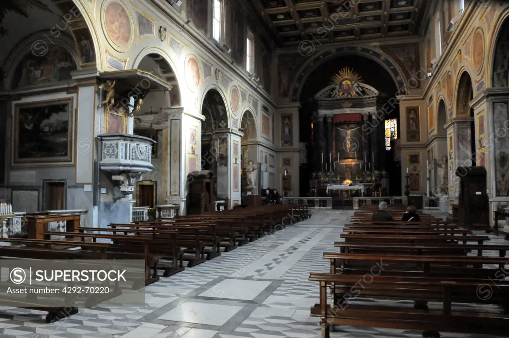 Italy, Lazio, Rome, Basilica San Lorenzo in Lucina, interior.