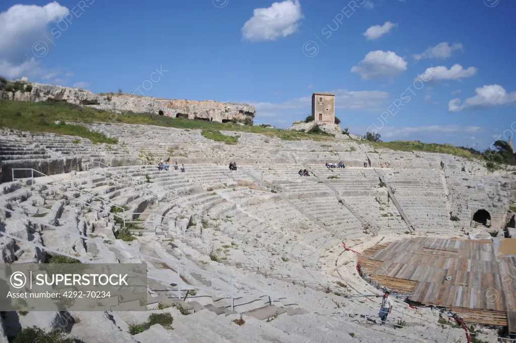 Italy, Sicily, Siracusa, Neapolis Archeologic Area, Greek Theatre.