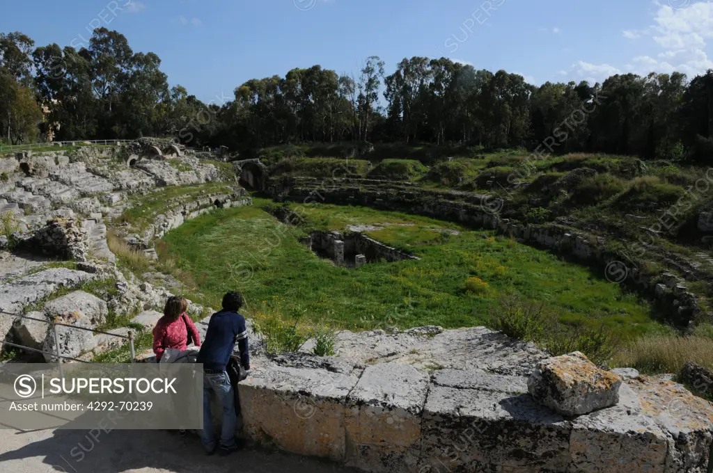 Italy, Sicily, Siracusa, Neapolis Archeologic Area, Roman Amphitheatre.