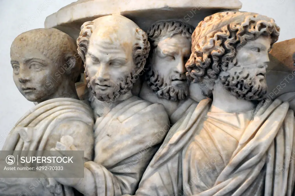 Italy, Lazio, Rome, Massimo Palace National Museum, Marble Sarcophagus, Bas Relief.
