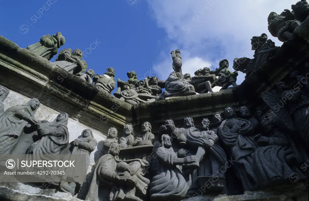 France, Brittany, Northern Finistére, Guimiliau, Parish Enclosure, Religious Stone Bas-Relief.