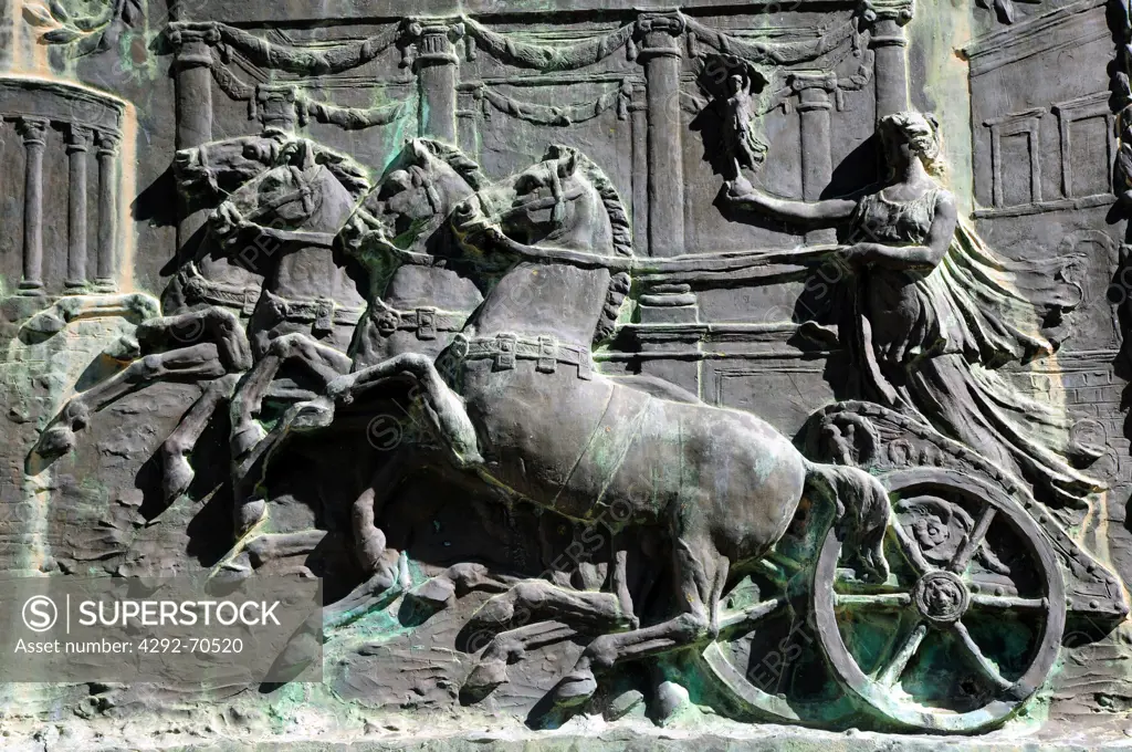 Italy, Umbria, Città della Pieve, Figures in Bas Relief, Liberty Square, Monument to the Fallen.