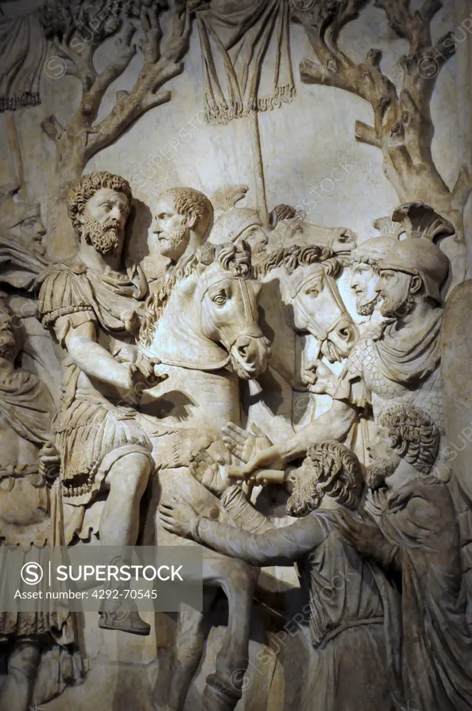 Italy, Rome, Lazio, Capitoline Museum, Palazzo dei Conservatori, marble bas-relief Marcus Aurelius, submition of the Germans, A.D. 180
