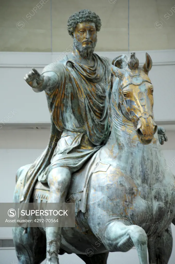 Italy, Lazio, Rome, Capitoline Museum, Palazzo dei Conservatori, bronze equestrian statue of Marcus Aurelio A.D. 180