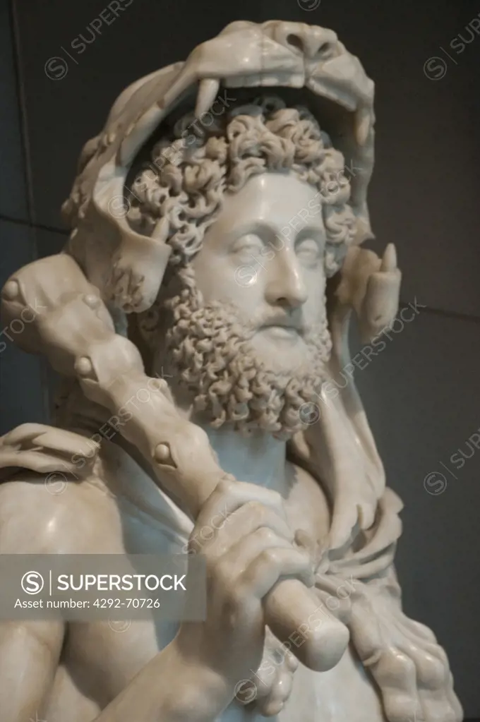 Italy, Rome, Capitoline Museum, Palazzo dei Conservatori, Horti Lamiani, bust of Commodus as Hercules (A,D. 191), marble from Luni