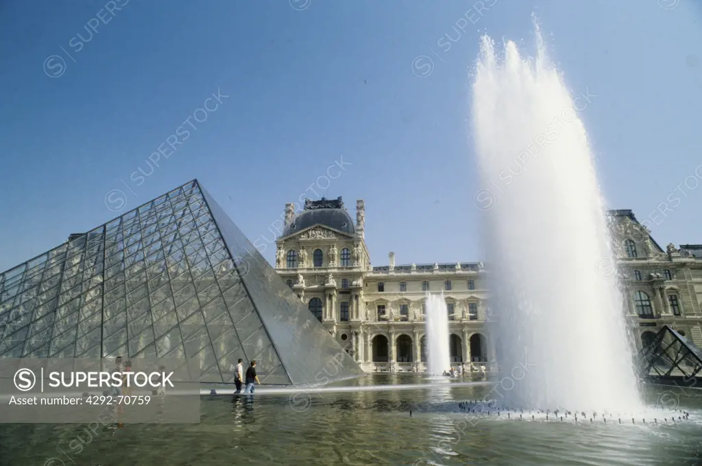 France, Paris, Louvre Museum, the crystal Pyramid