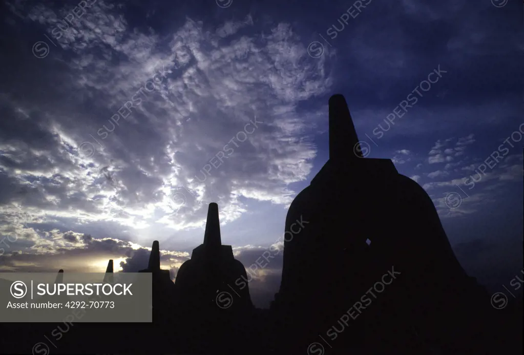 Asia, Indonesia, Central Java, Borobudur buddhist temple, stupas, UNESCO World Heritage Site