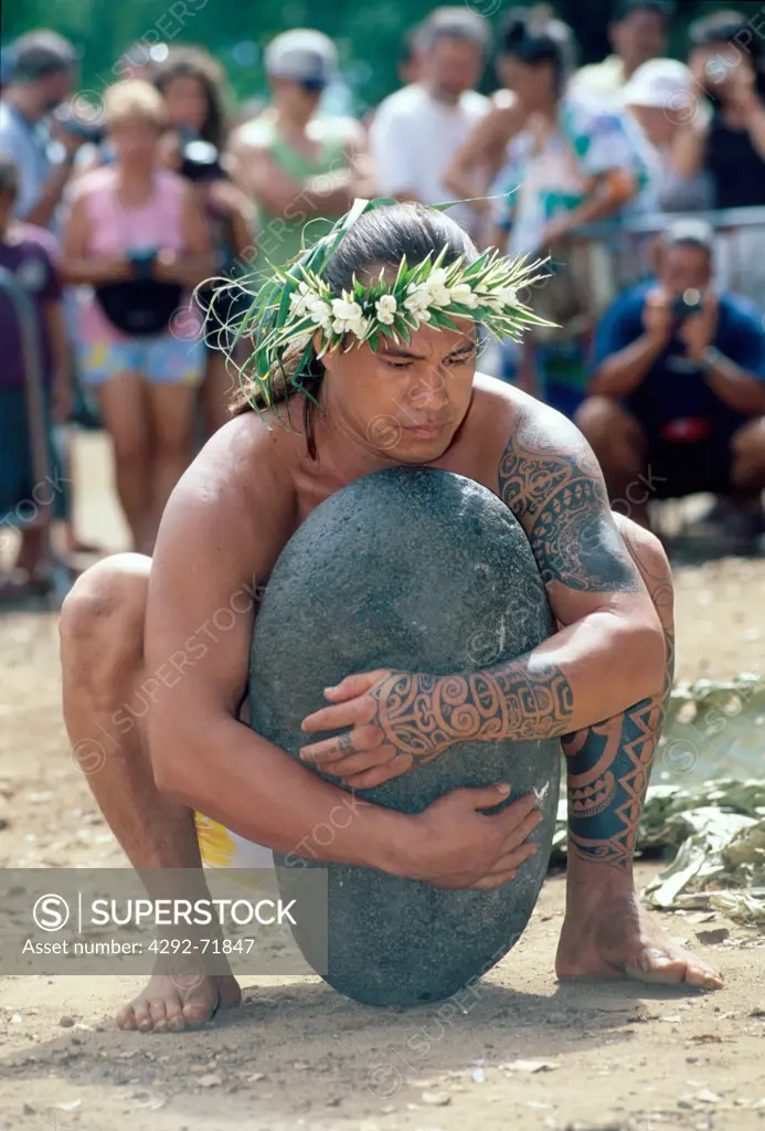 French Polynesia, Tahiti. Heiva Festival, Stone Competition