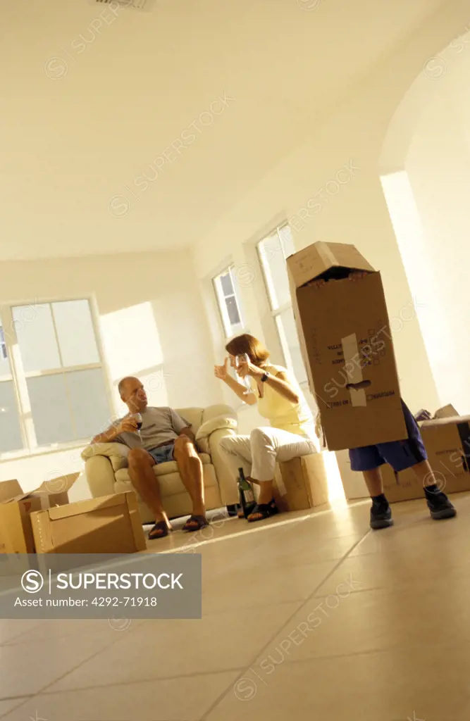 Family in an empty room