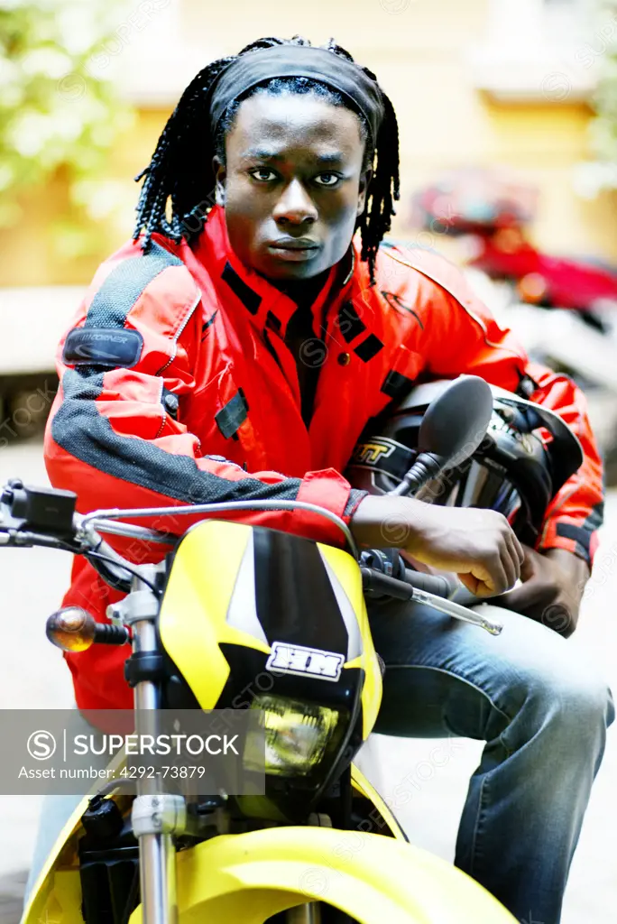 Afro-american man with motorcycle