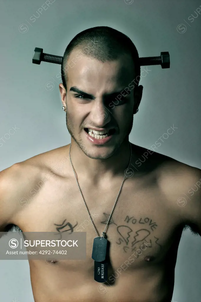 Man with bolt in head