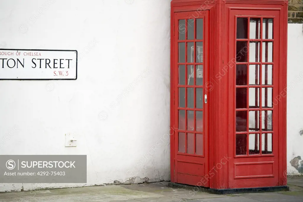 UK, London. Telephone booth on Ovington Street