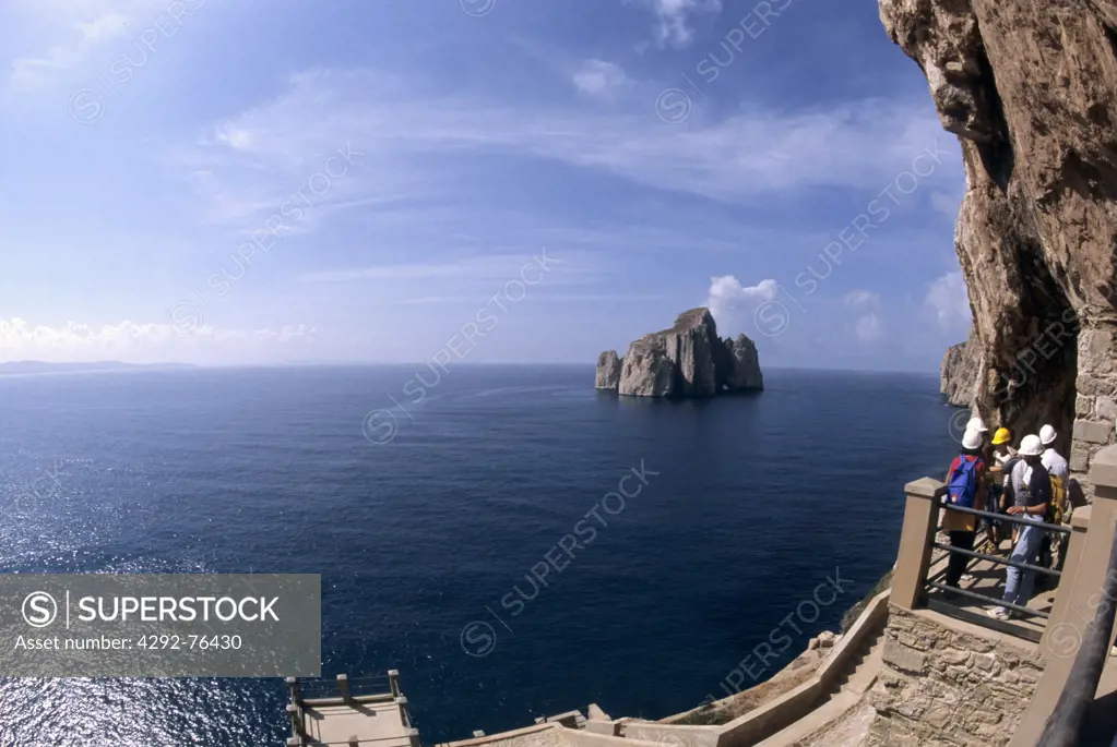 Italy, Sardinia, Iglesiente, Masua, Porto Flavia, coastline with the Pan di Zucchero rock