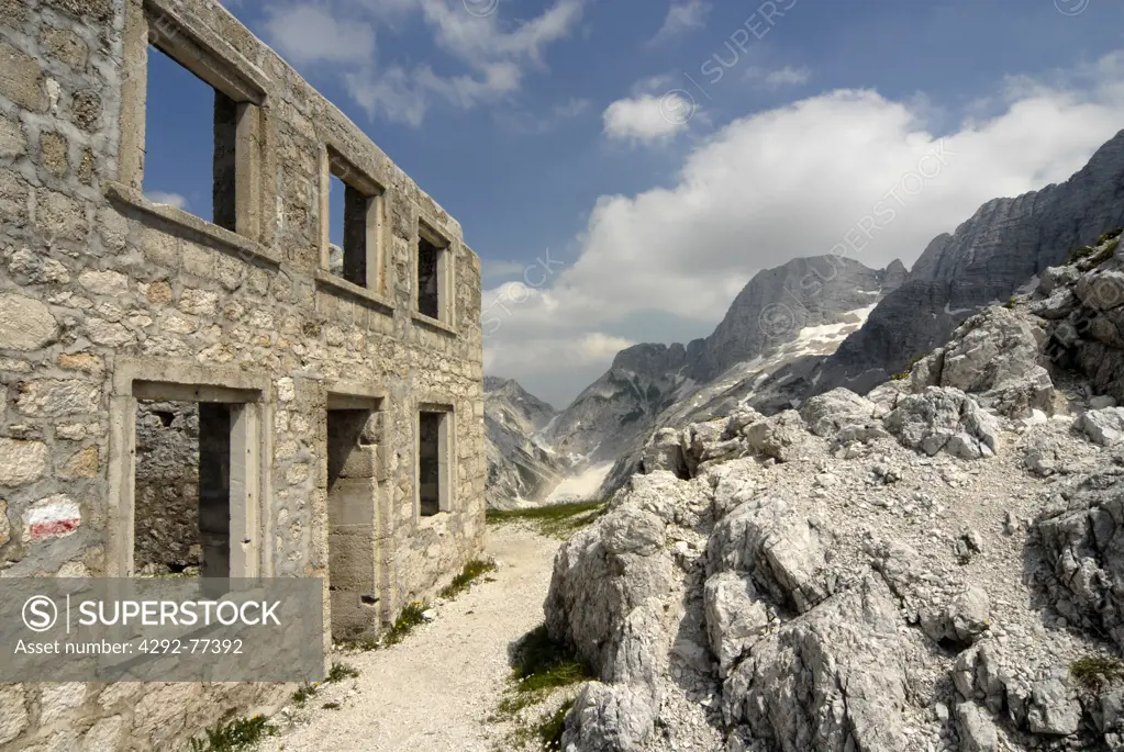 Italy, Friuli Venezia Giulia, Giulie Alps, Canin mountains chain, the former army post on Bila Pec