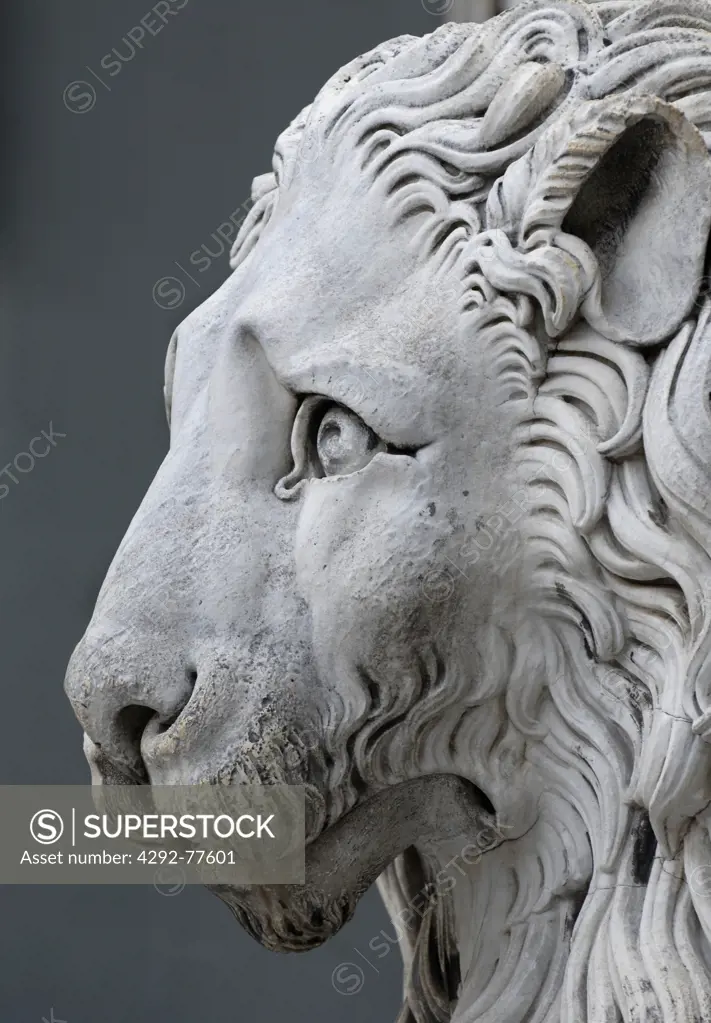 Italy, Liguria, Genoa, San Lorenzo Cathedral, lion's statue